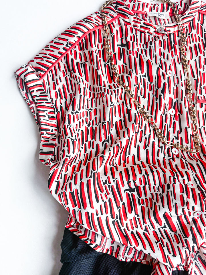 Belle Print Tie Front Blouse