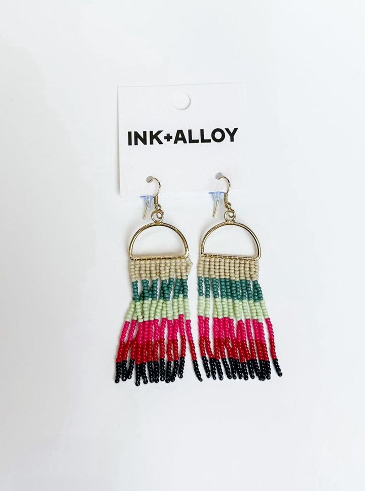 Allison Horizontal Stripe Beaded Fringe Earring