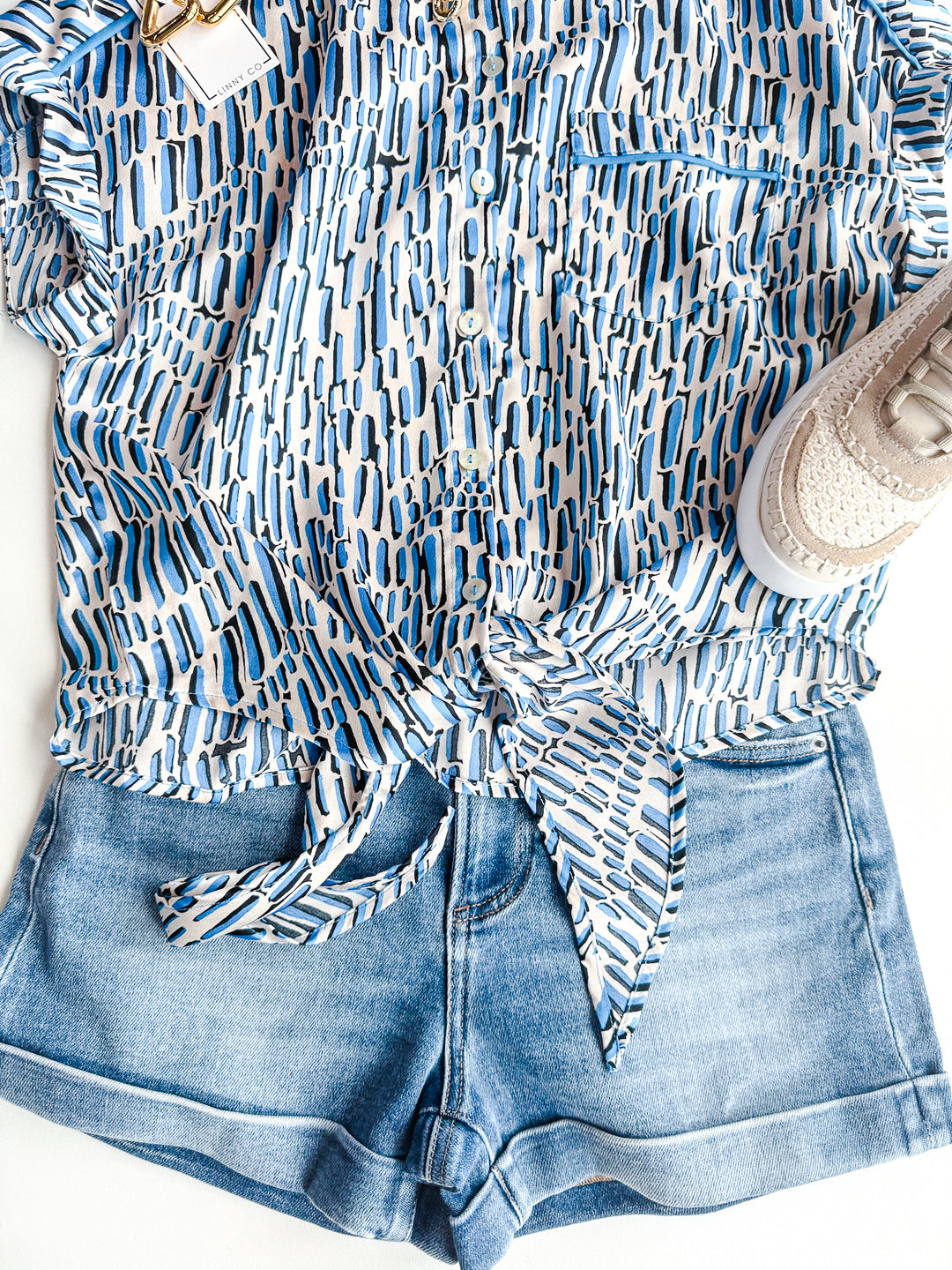 Belle Print Tie Front Blouse