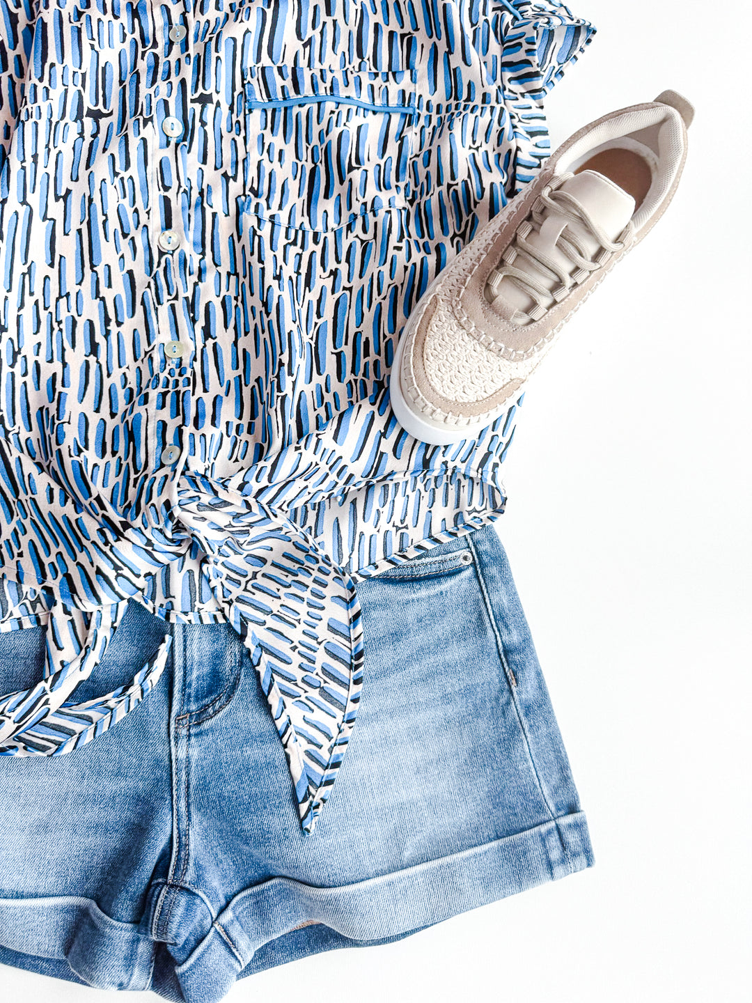 Belle Print Tie Front Blouse