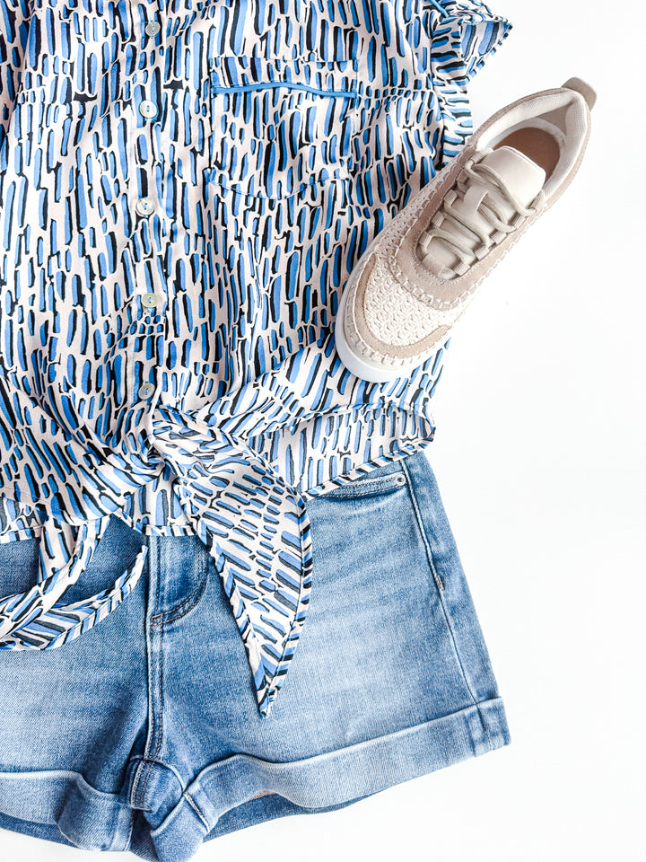 Belle Print Tie Front Blouse