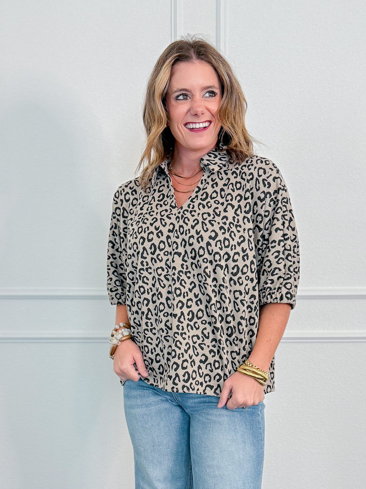 Collared Knit Leopard Top