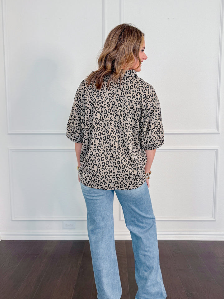 Collared Knit Leopard Top