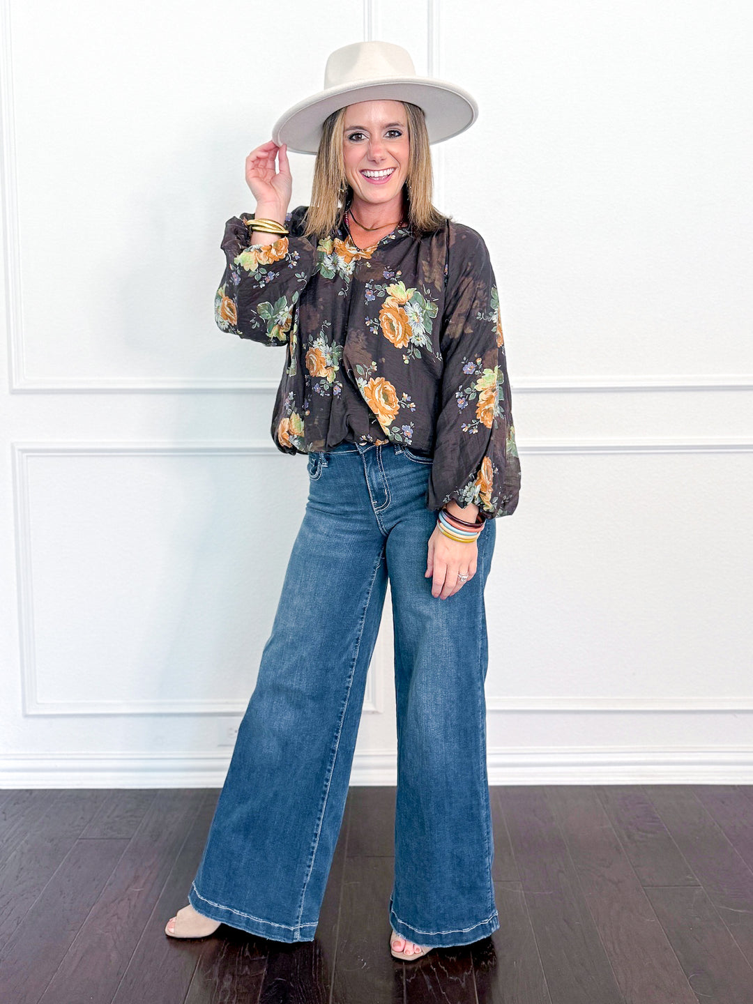 Garden Gathered Flowy Blouse