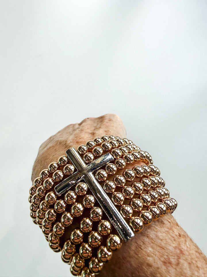 Multi Stack Stretch Bracelet with Cross
