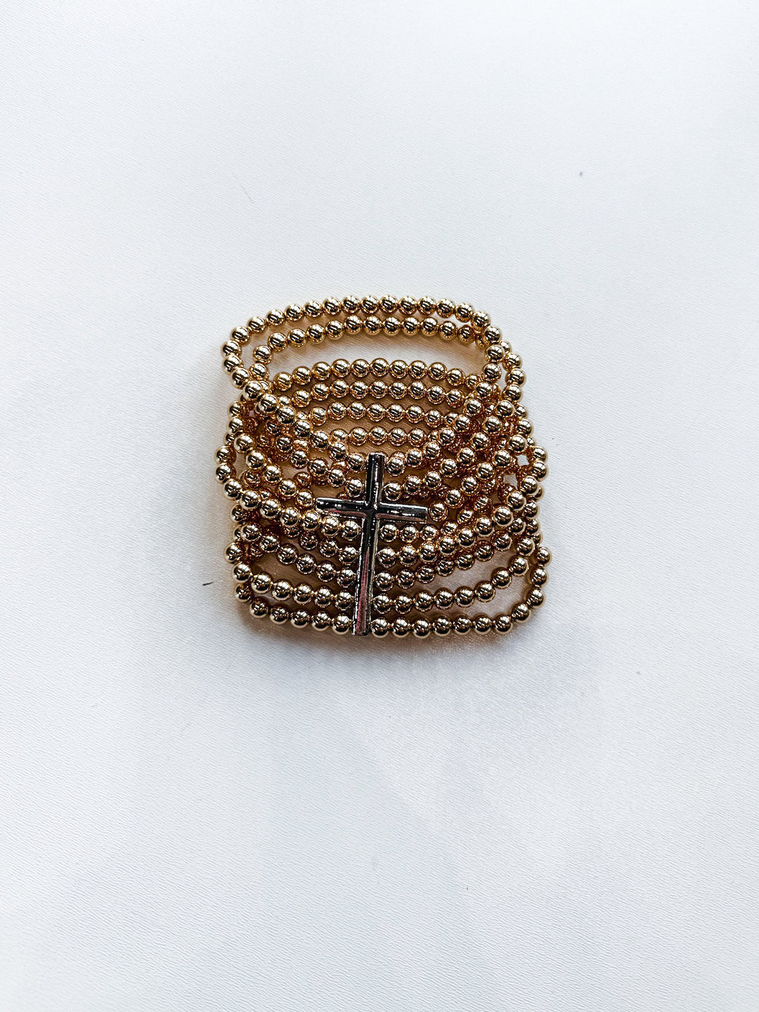 Multi Stack Stretch Bracelet with Cross