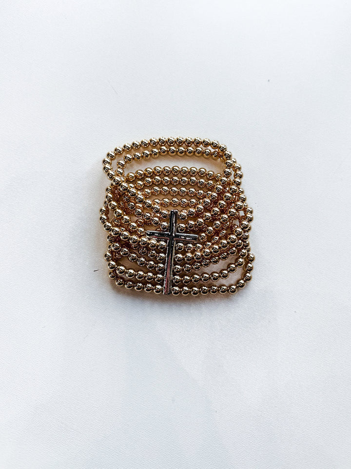 Multi Stack Stretch Bracelet with Cross