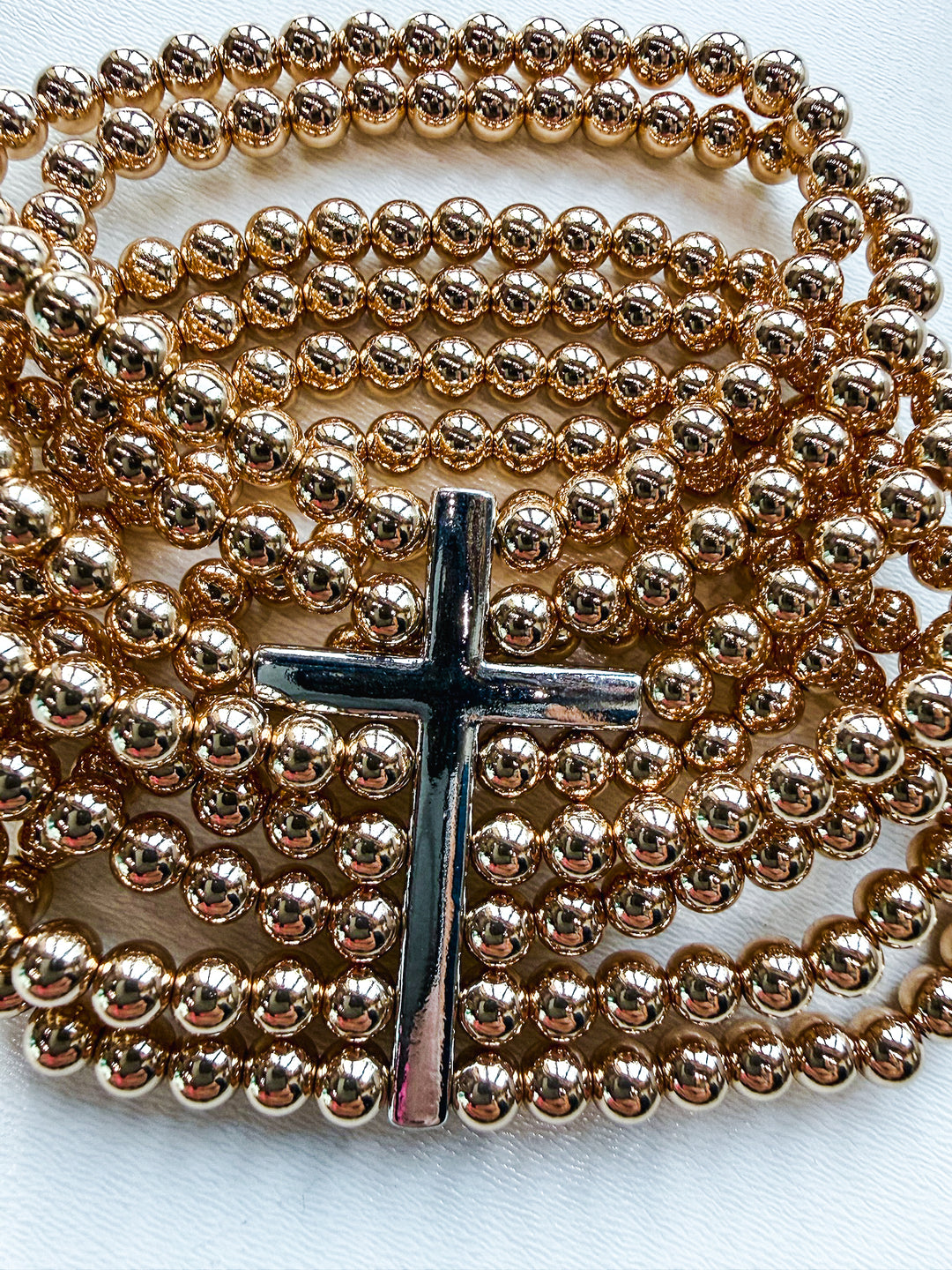 Multi Stack Stretch Bracelet with Cross
