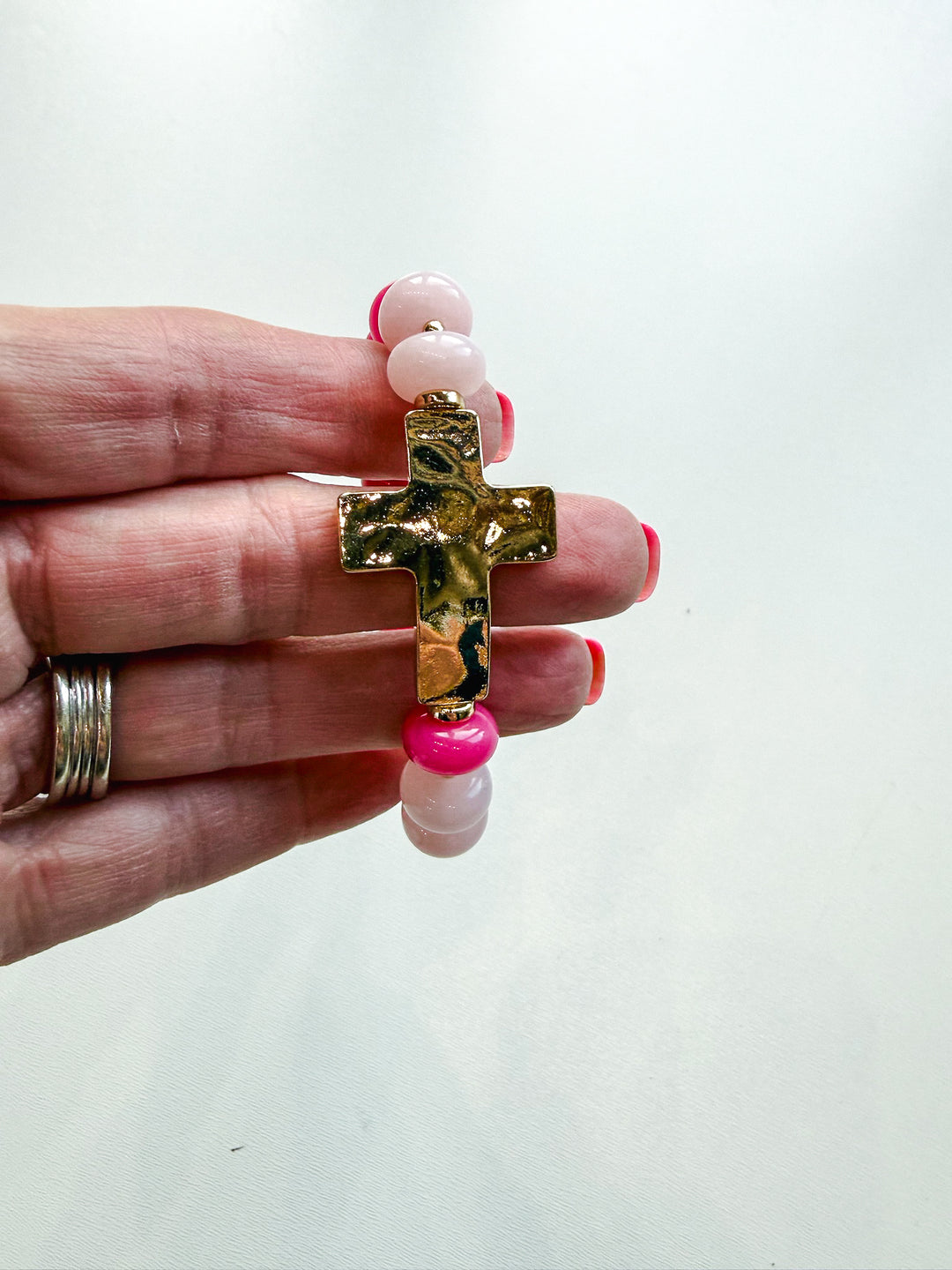 Beaded Stretch Bracelet with Cross