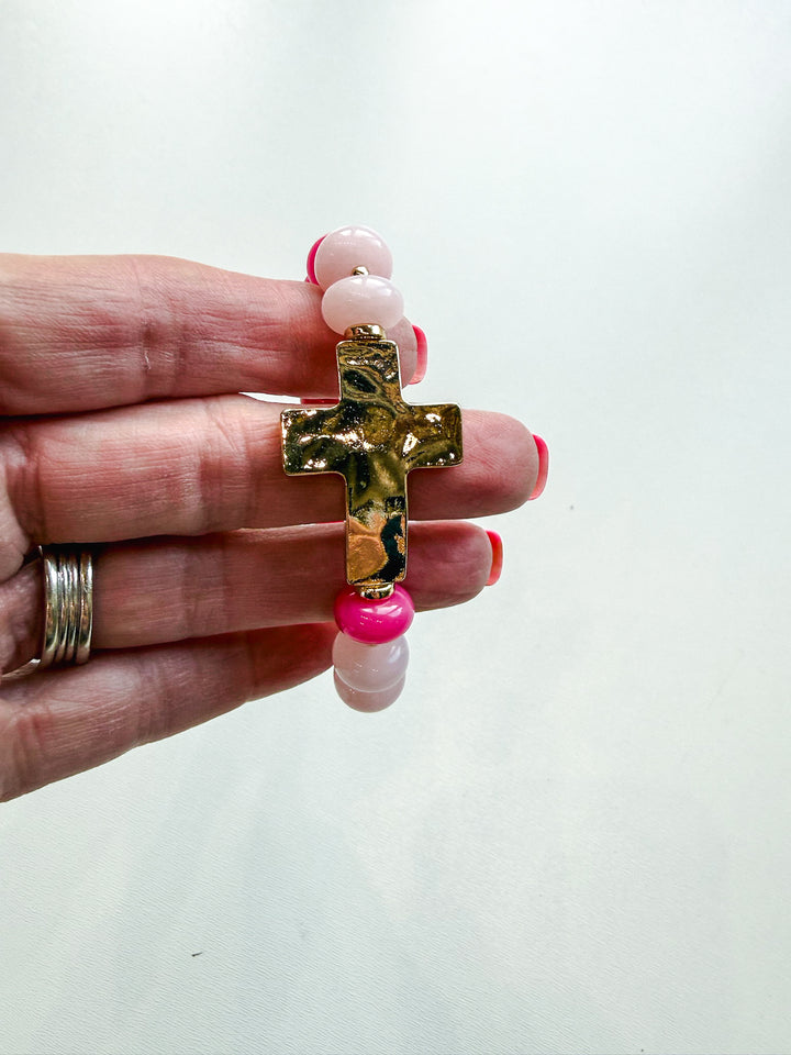 Beaded Stretch Bracelet with Cross