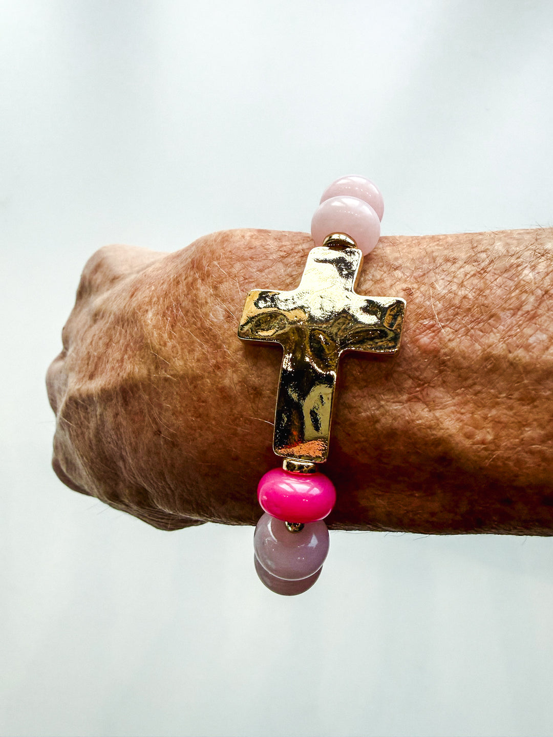 Beaded Stretch Bracelet with Cross