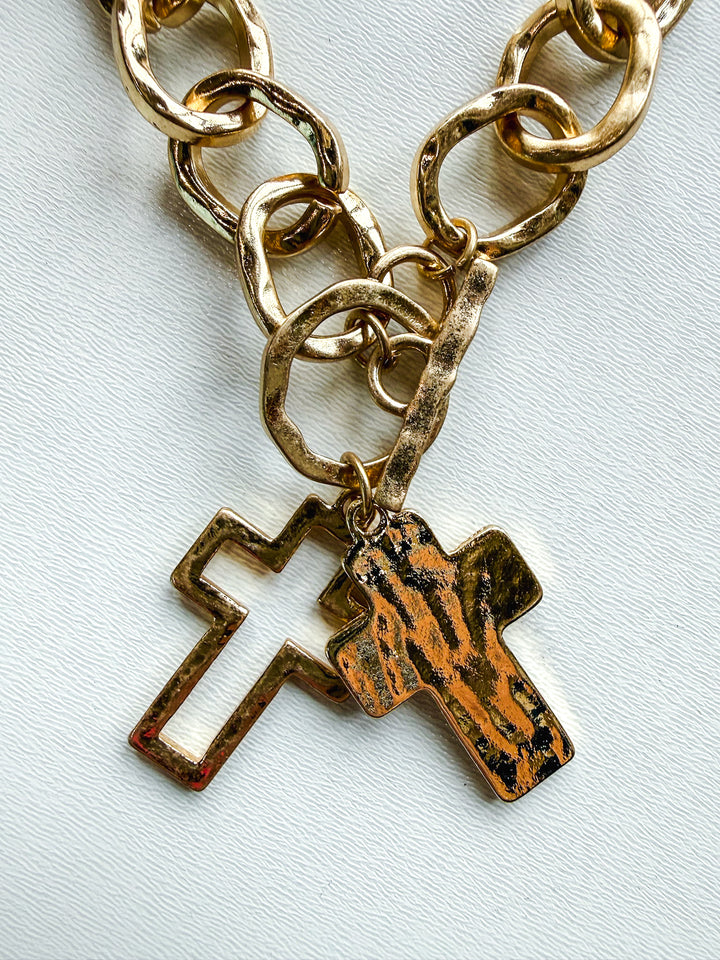 Double Lined Cross Thick Chain Necklace
