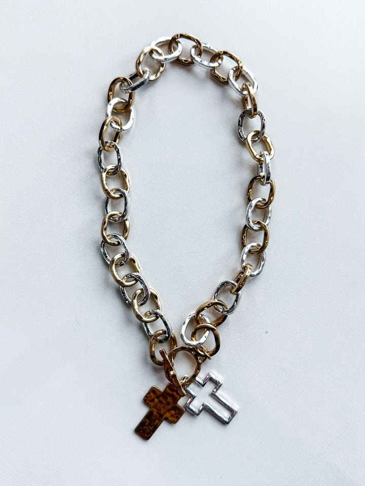 Double Lined Cross Thick Chain Necklace