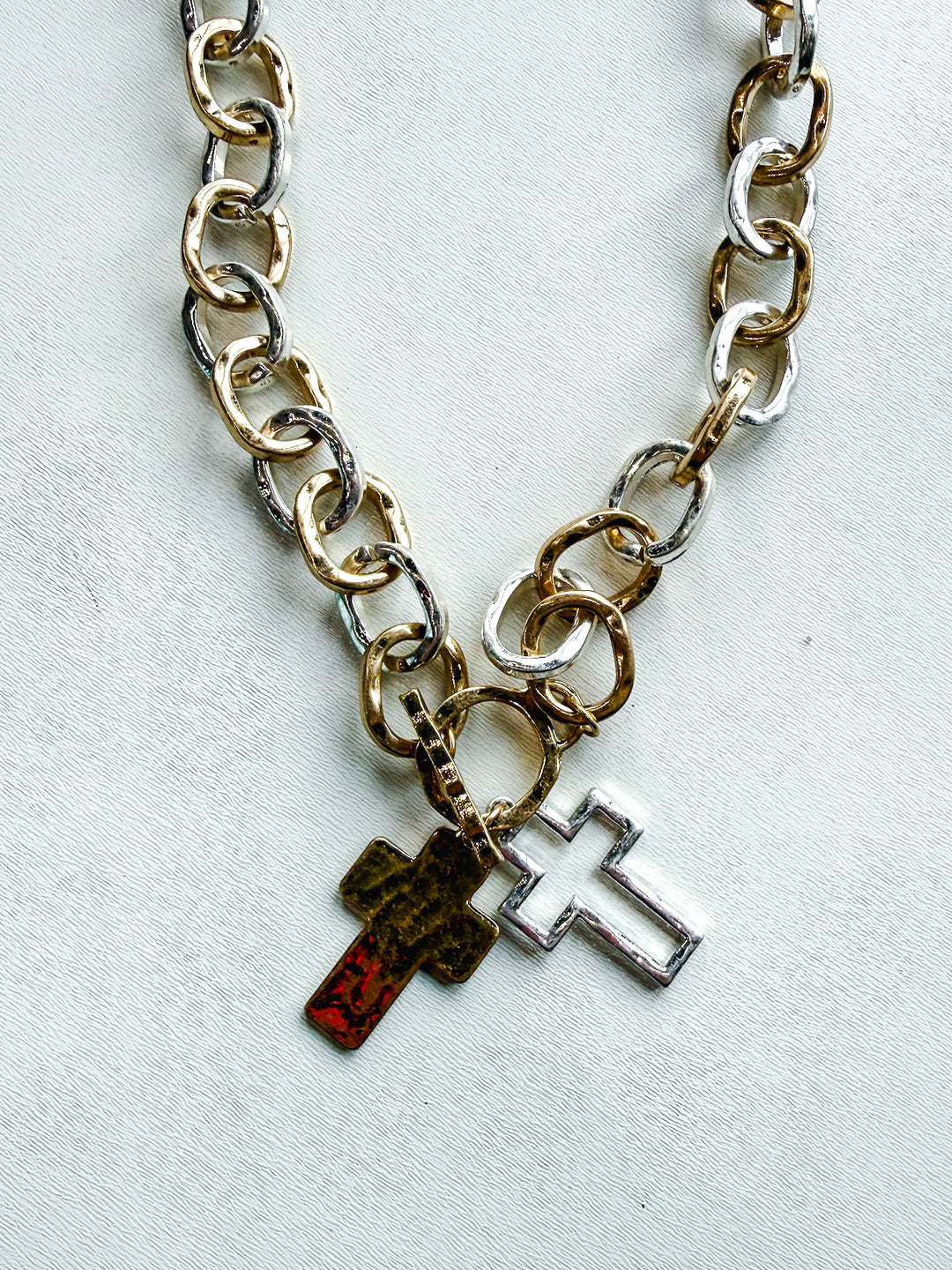 Double Lined Cross Thick Chain Necklace