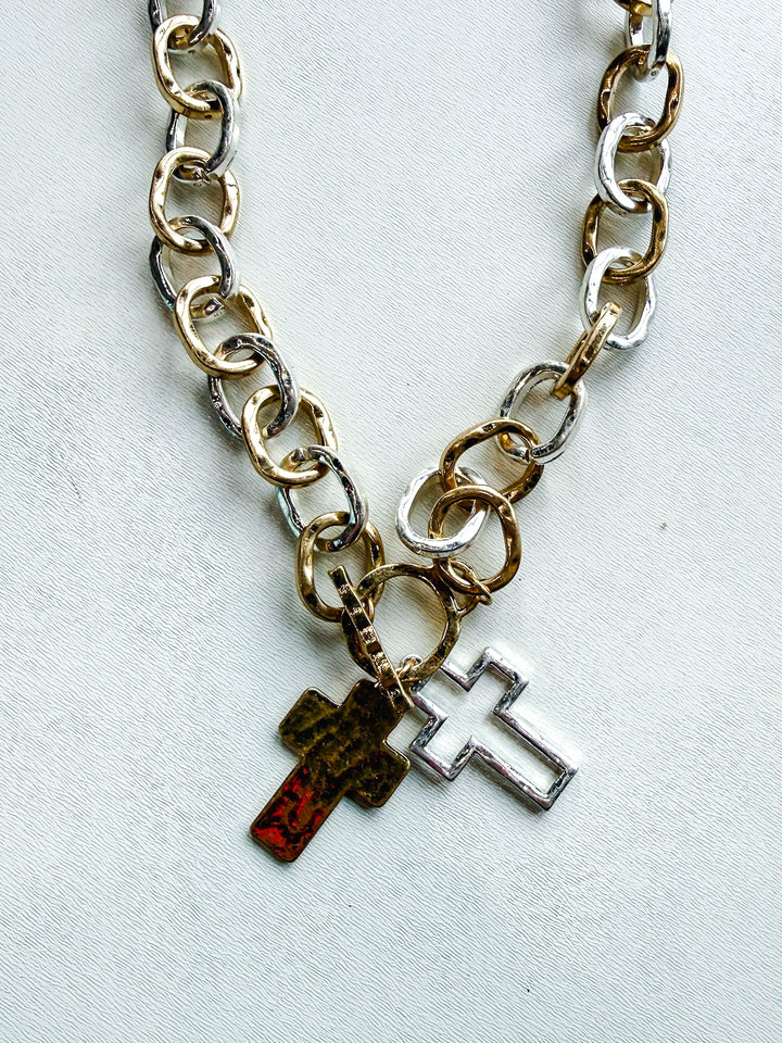 Double Lined Cross Thick Chain Necklace