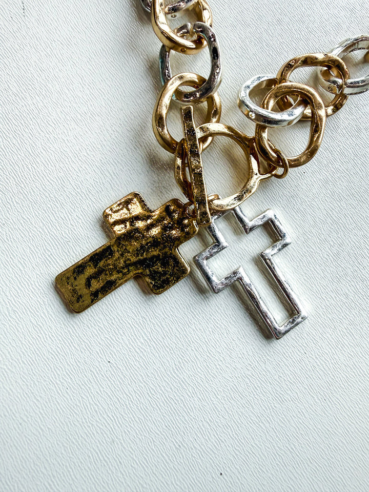 Double Lined Cross Thick Chain Necklace