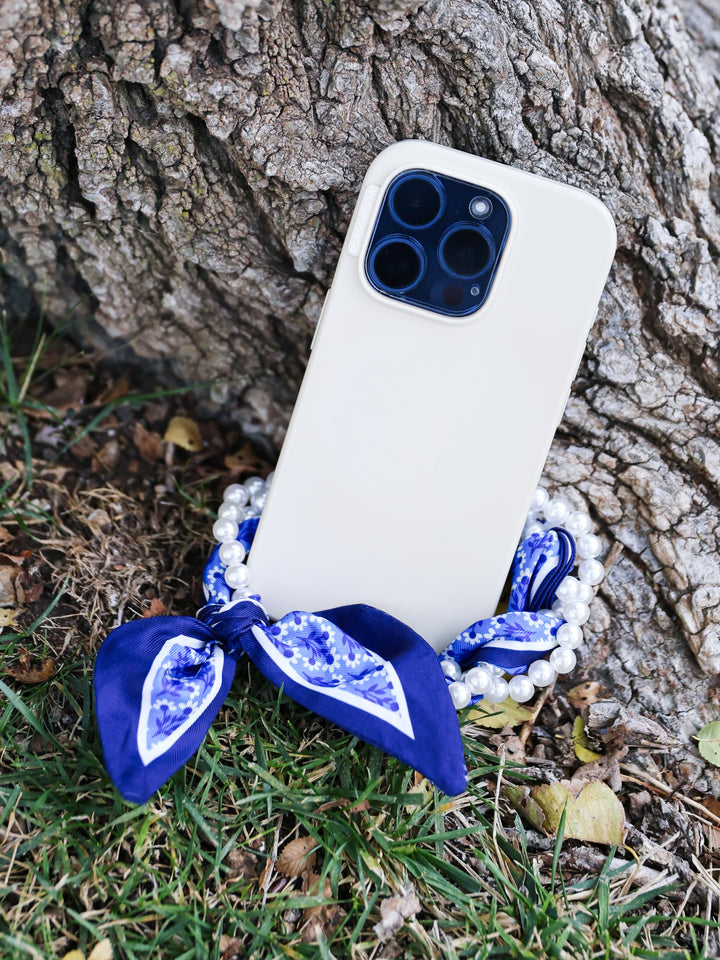 Scarf & Pearl Woven Phone Strap/ Wristlet