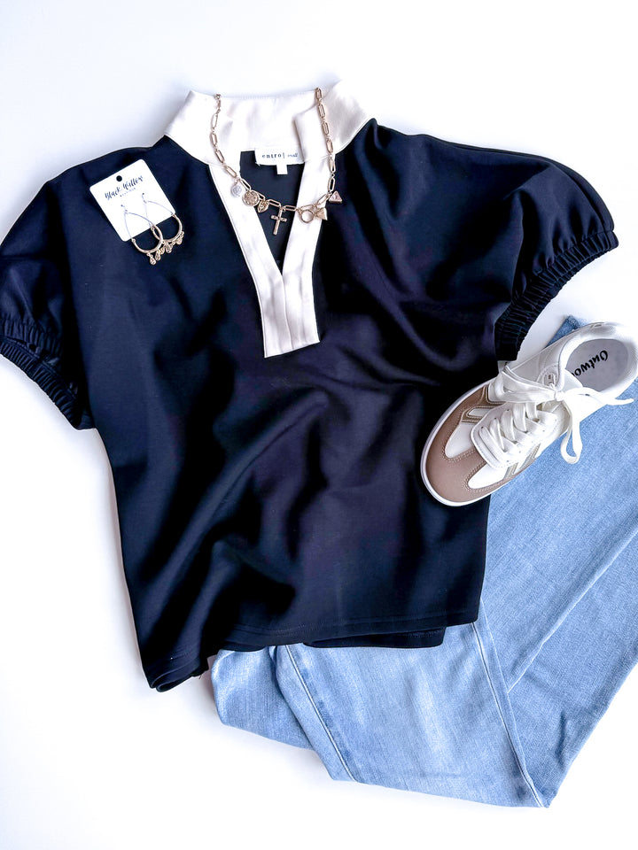 Perfectly Pleated V Neck Blouse