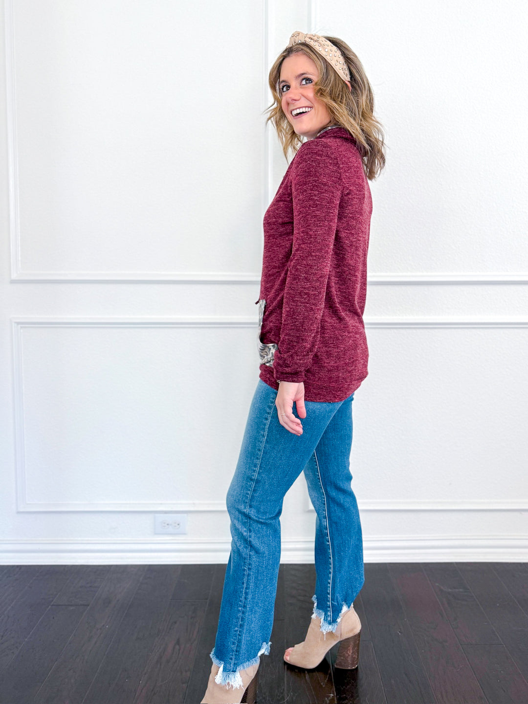 Pop of Print Cowl Neck Pullover