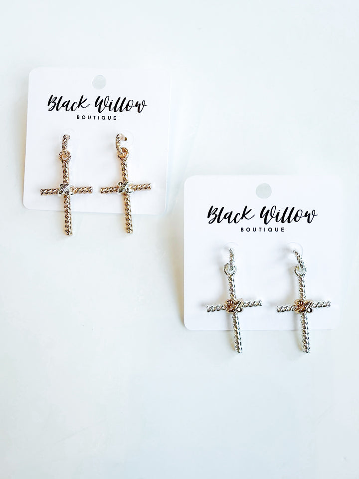 Twist Textured Mixed Metal Cross Earrings