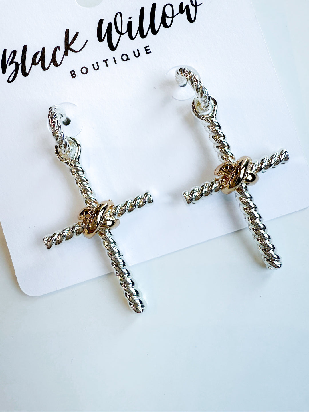 Twist Textured Mixed Metal Cross Earrings