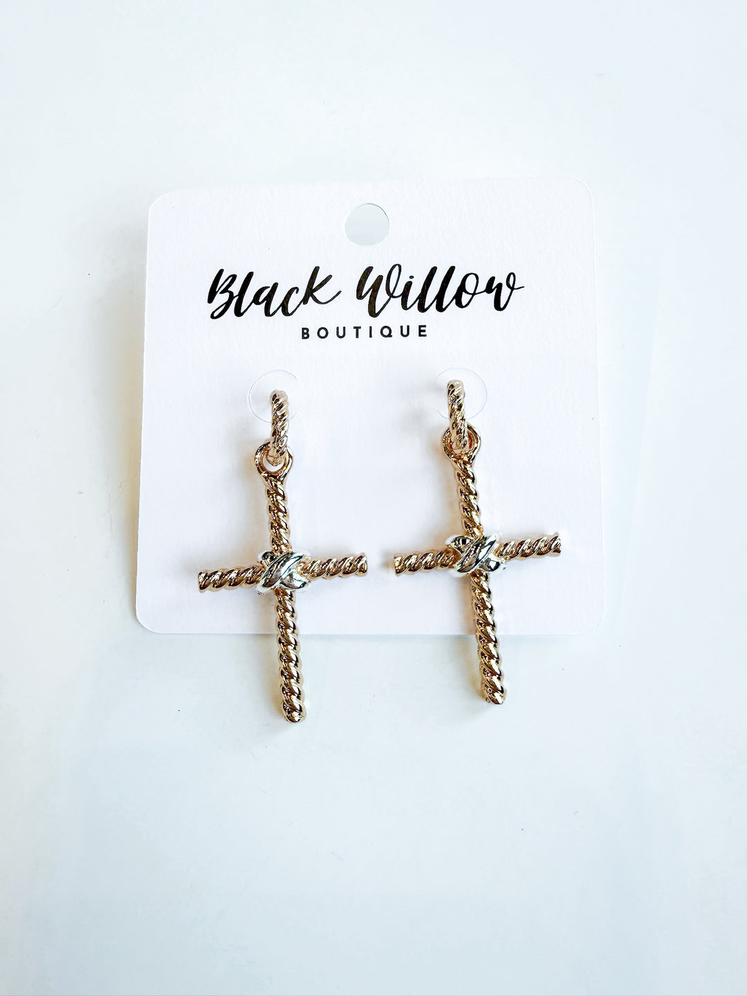 Twist Textured Mixed Metal Cross Earrings