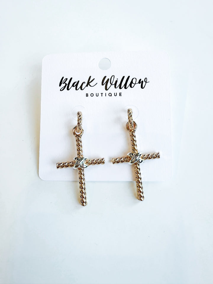 Twist Textured Mixed Metal Cross Earrings