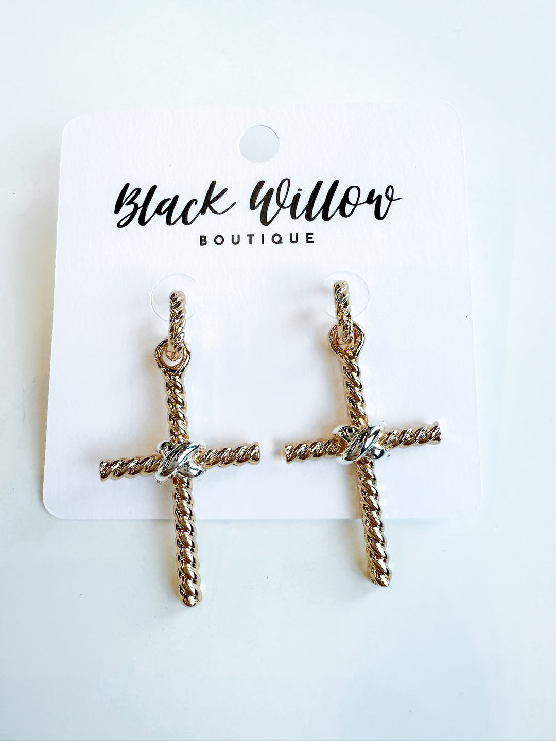 Twist Textured Mixed Metal Cross Earrings