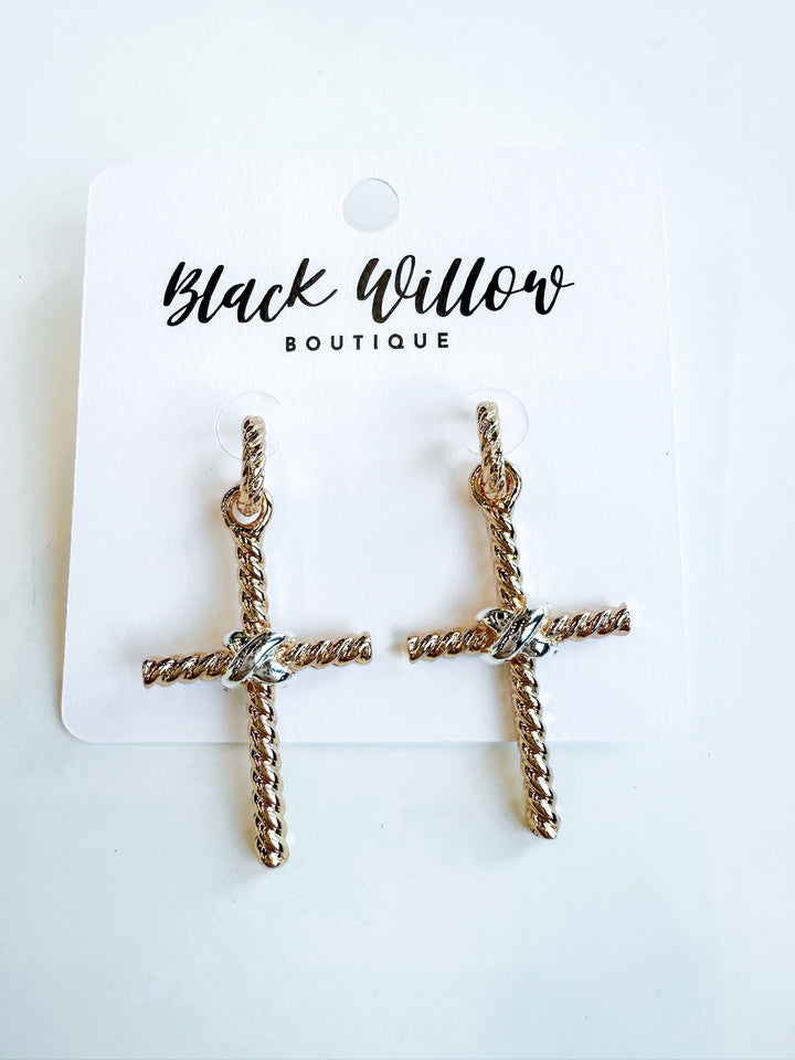 Twist Textured Mixed Metal Cross Earrings