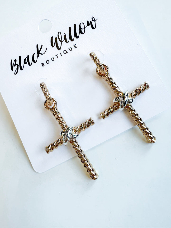 Twist Textured Mixed Metal Cross Earrings