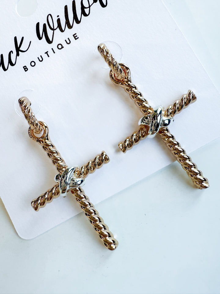 Twist Textured Mixed Metal Cross Earrings