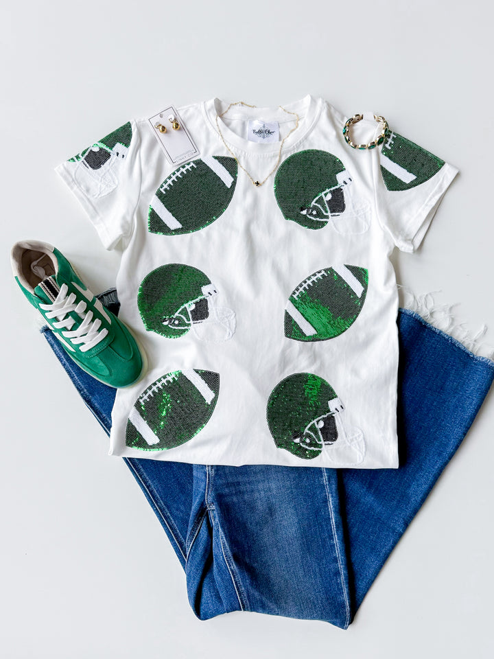 Football Fever Glitter Helmet Tee
