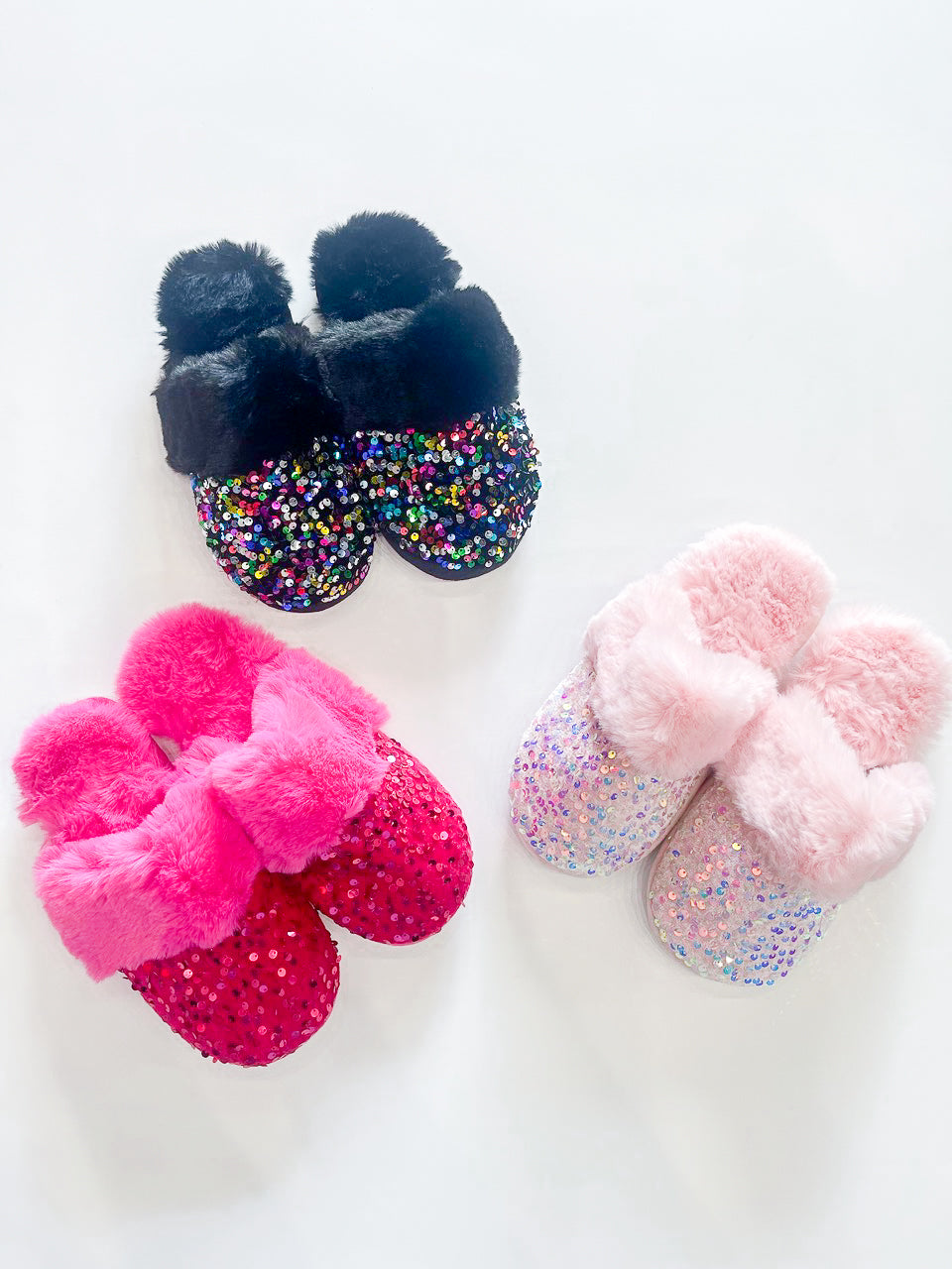 Sequin Slippers with Fur