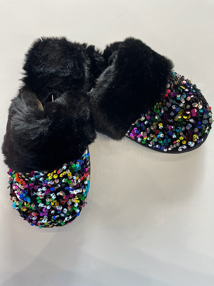 Sequin Slippers with Fur