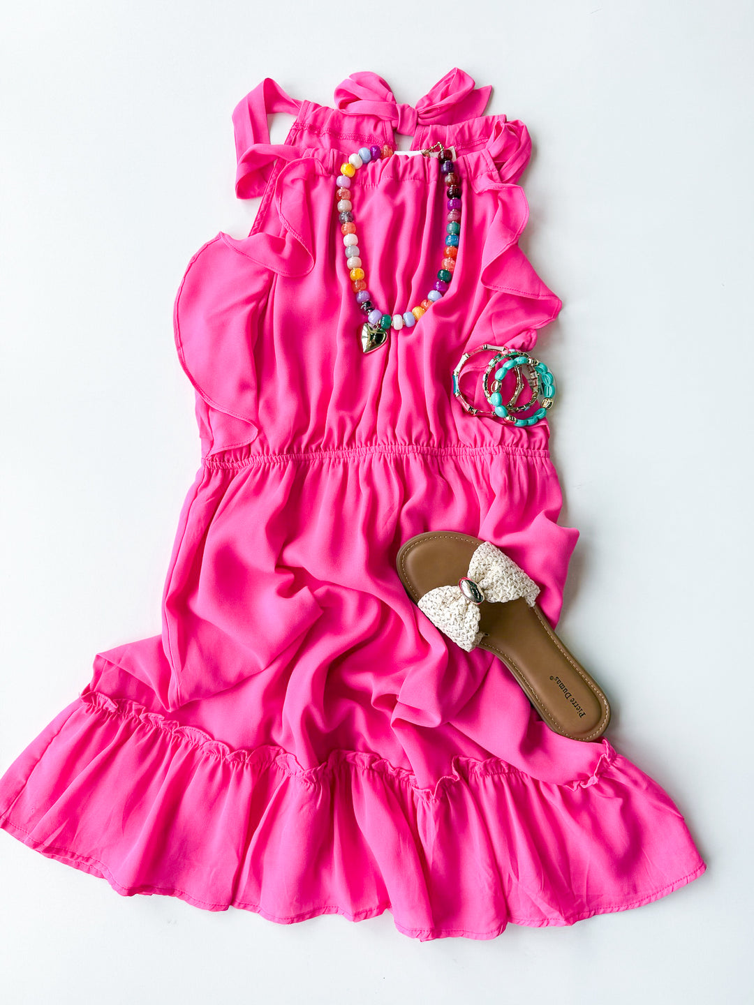 Pink Palms Neck Tie Dress