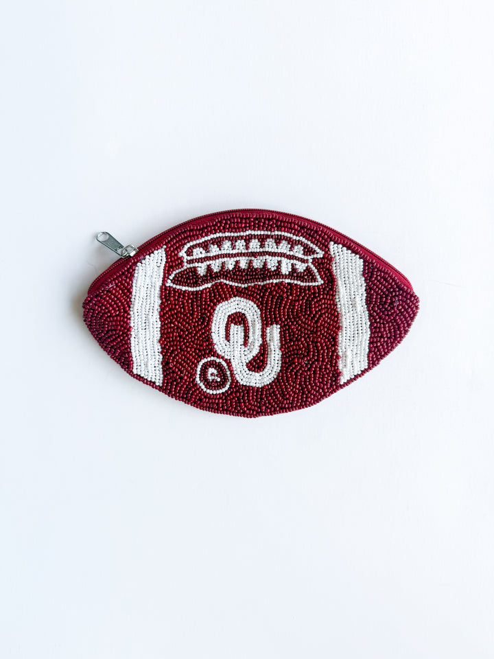 Oklahoma Beaded Football Coin Purse