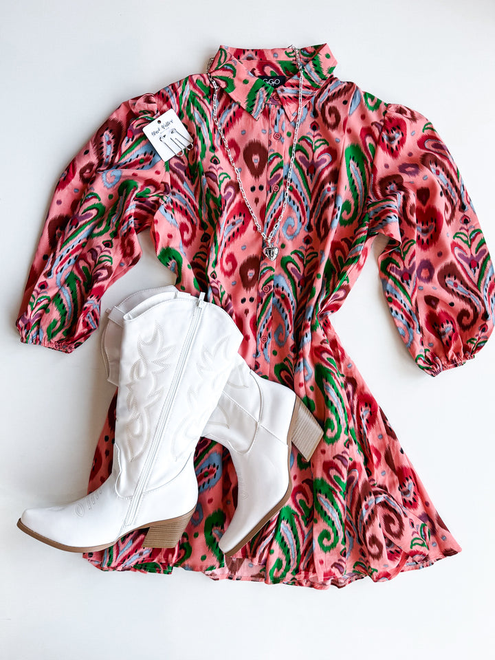 Playfully Pleated Print Dress