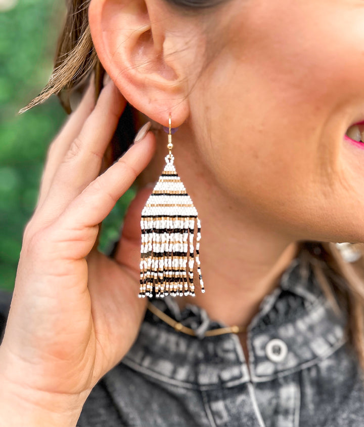 Lexie Stripes Multicolor Petite Fringe Earring Ink + Alloy