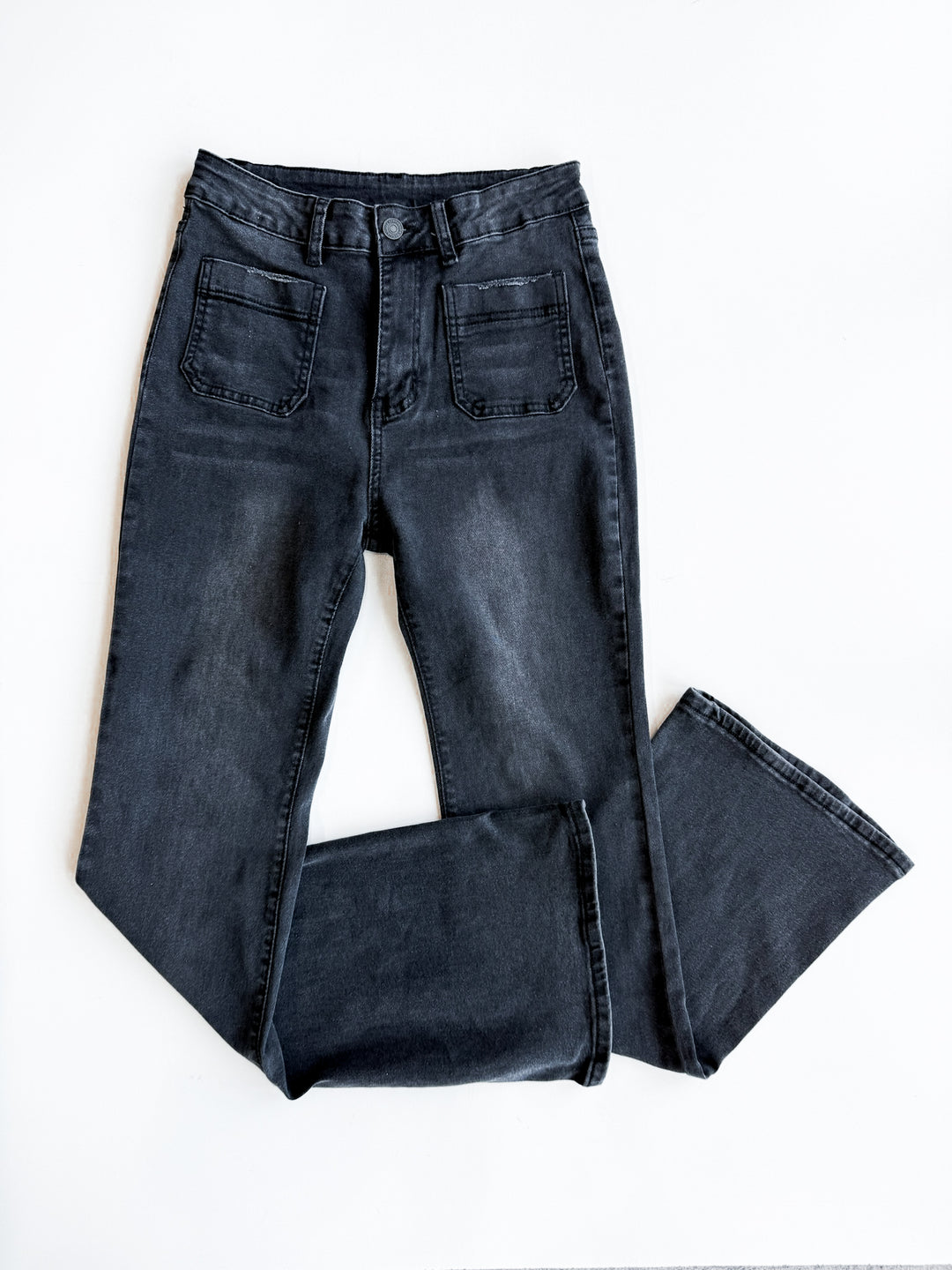 FINAL SALE - Black Super Stretch Front Pocket Flare Jeans