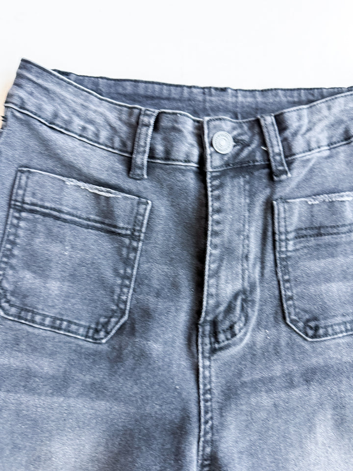 FINAL SALE - Black Super Stretch Front Pocket Flare Jeans