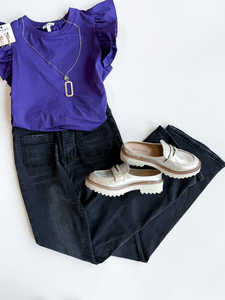 FINAL SALE - Black Super Stretch Front Pocket Flare Jeans