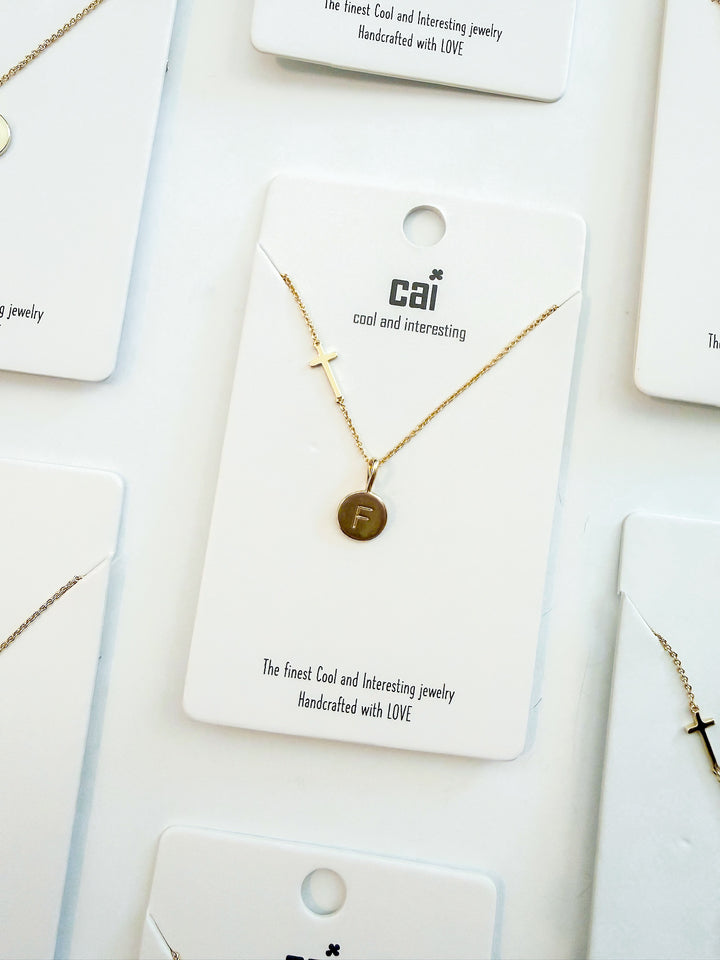 Dainty Chain with Cross & Initial Necklace