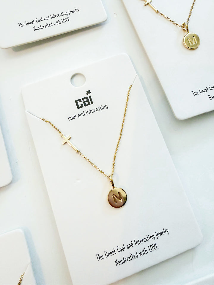 Dainty Chain with Cross & Initial Necklace