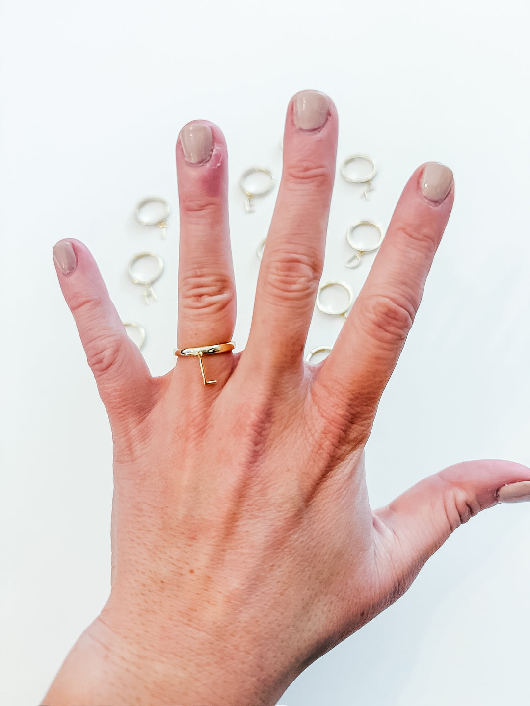 Gold Mini Letter Dangle Initial Ring