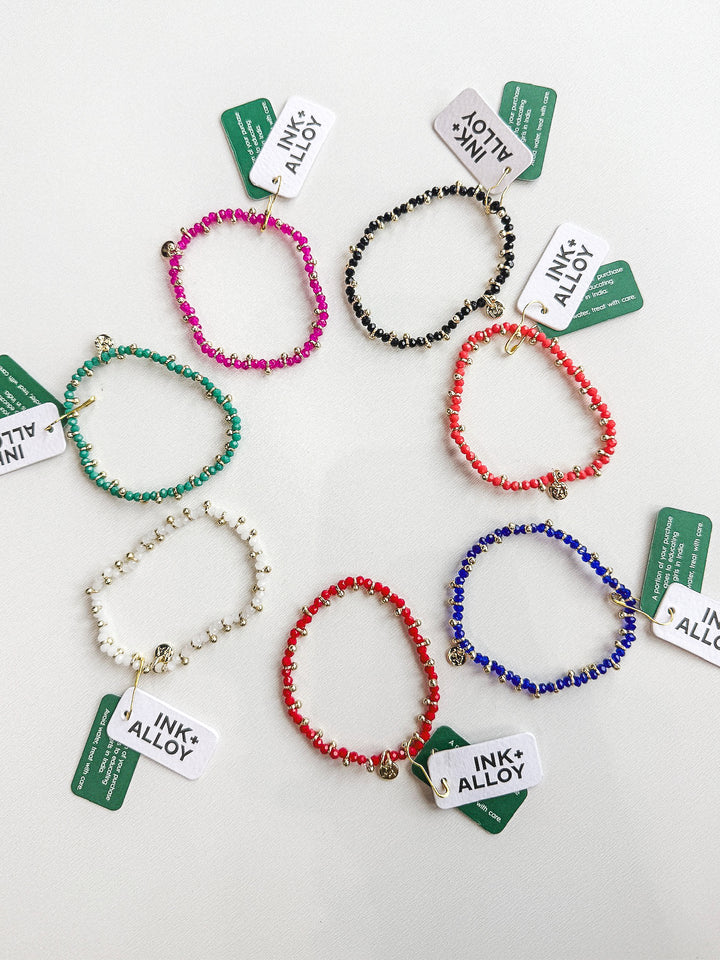 Kami Crystal Brass Charm Stretch Bracelet