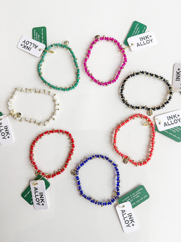 Kami Crystal Brass Charm Stretch Bracelet