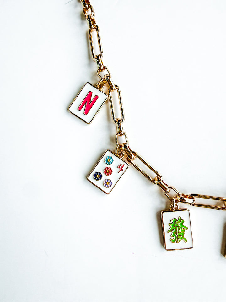 Mahjong Enamel Charm Necklace