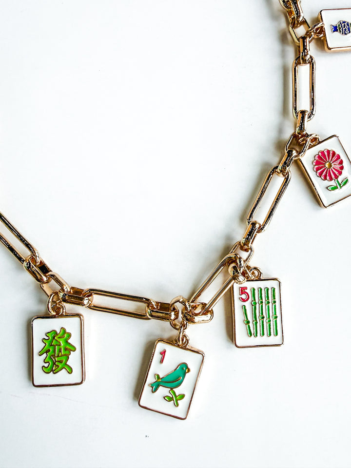 Mahjong Enamel Charm Necklace
