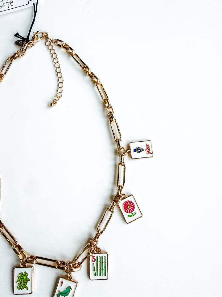 Mahjong Enamel Charm Necklace