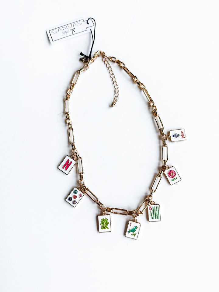 Mahjong Enamel Charm Necklace